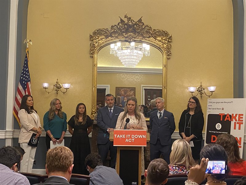 Dawn Hawkins joining Senators Klobuchar and Cruz advocating for the TAKE IT DOWN Act